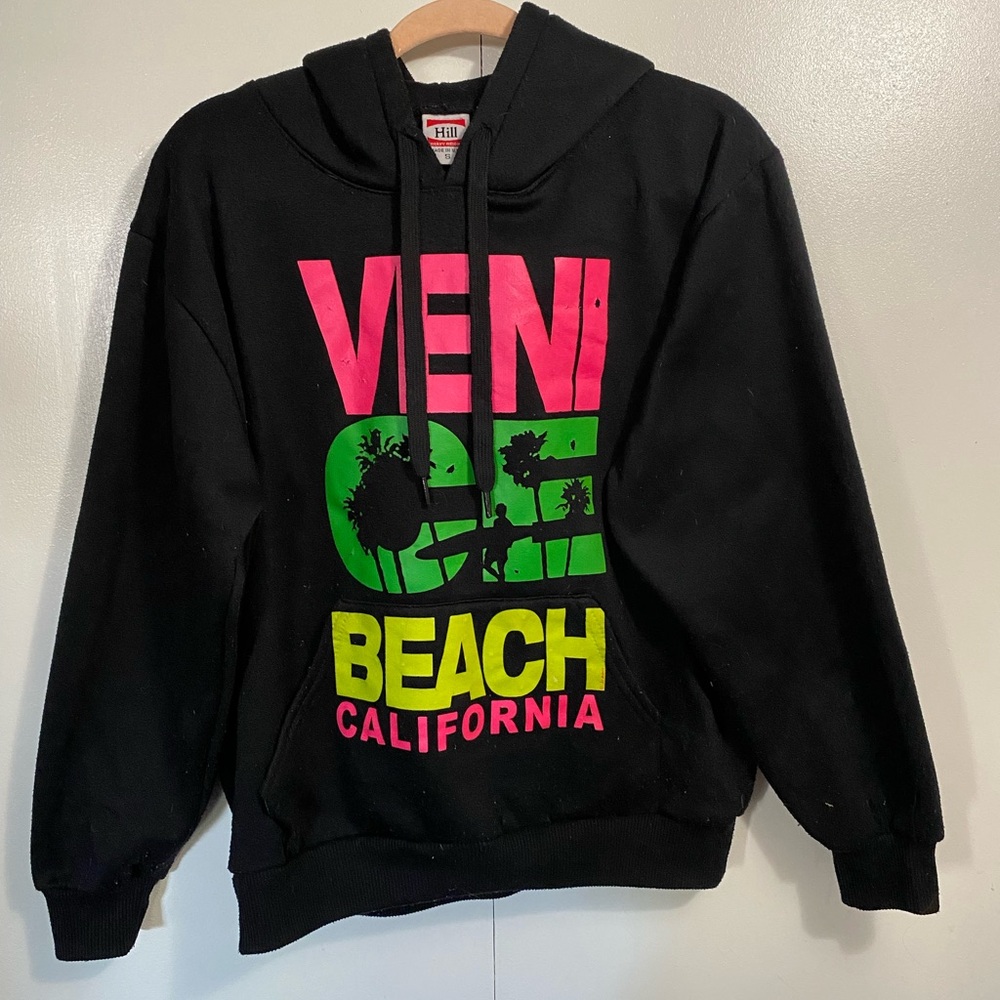 Vintage HillHeavy Weight Black Venice Beach California Graphic Hoodie size Small